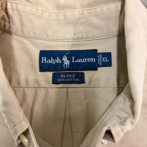 Y2K Polo Ralph Lauren long Sleeve Shirt Mens XL Tan Button Down Black Pony - Picture 4 of 10
